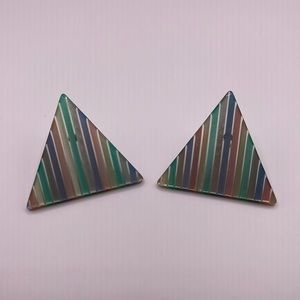 Vintage Pastel Stripes Triangle Statement Dangle Earrings
